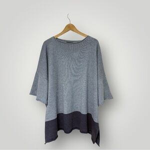 ESKANDAR‎ Two-tone Linen-blend Top In Light Gray